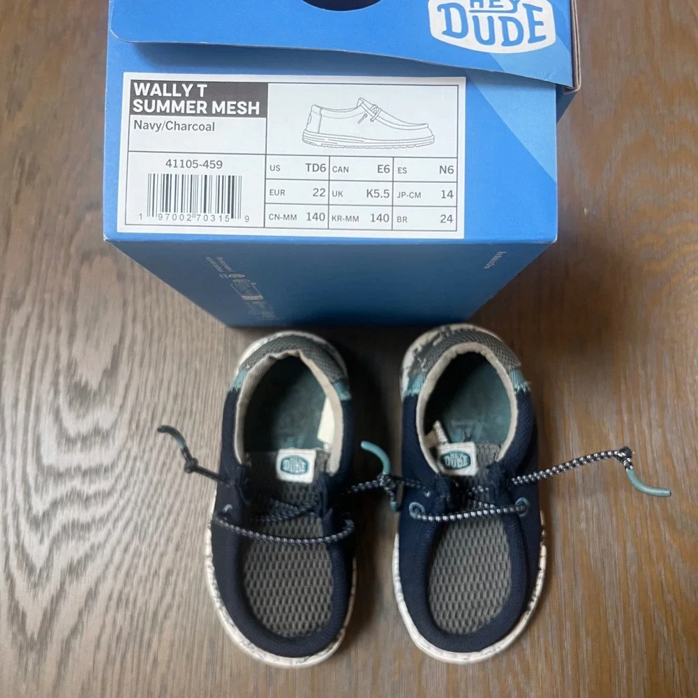 Hey Dude Wally T Summer Mesh Navy Charcoal Toddler Shoes Size 6 TD6